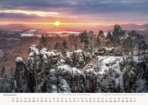 Sonnenaufgang in Weihnachtsfarben an der Bastei