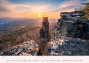 Elbsandsteingebirge - Kalender 2027 Sonnenuntergang am Doggenturm bei Tyssa
